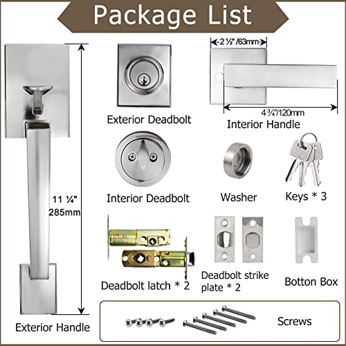 Azdele SATIN NICKEL FRONT DOOR LOCK SET Satin Nickel Front Door Handle With Deadbolt And Lever Set, Modern Front Door Lock Set, Door Handle With Single Cylinder Deadbolt For Exterior Door, Reversible For Right&Left Handed thumb #4
