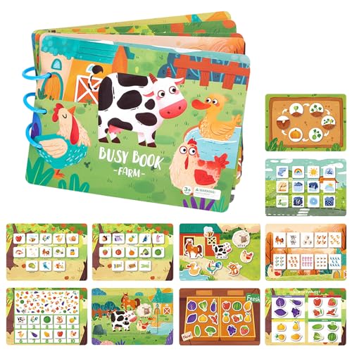 MEMOFYND 1 Stück Stillbuch, Buch Mit Bauernhoftieren, Beschäftigungsbücher Für Kinder, Pädagogisches Sinnesspielzeug, Wiederverwendbares Stickerbuch, Lernen Für Jungen Und Mädchen