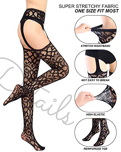 Yahenda 16 Pairs Halloween Women Fishnet Stockings High Waist Gothic Tights Fish Net Stockings Suspender Garter Pantyhose for Women Thigh High Fishnets Stockings, 16 Styles2