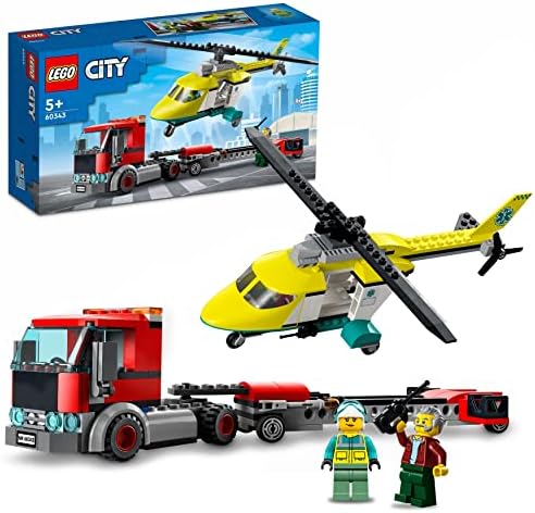 LEGO 60343 City Great Vehicles Rescue Helicopter Transport Truck, Lorry Toy for Boys and Girls 5 plus Years Old, with Driver and Pilot Minifigures