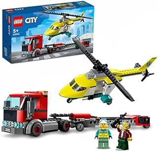 LEGO 60343 City Great Vehicles Rescue Helicopter Transport Truck, Lorry Toy for Boys and Girls 5 plus Years Old, with Driver and Pilot Minifigures