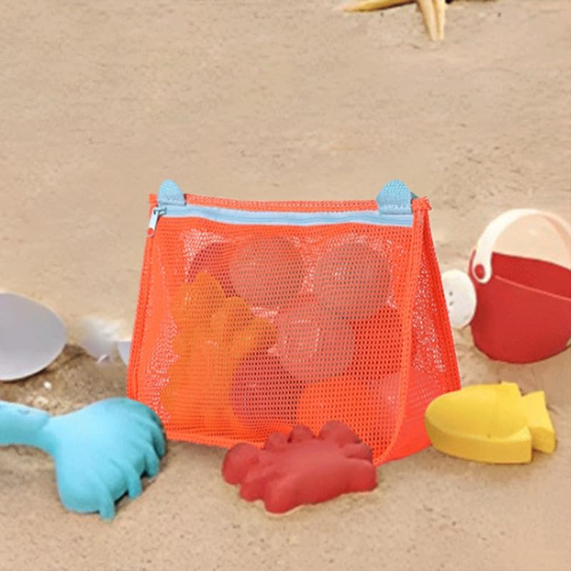 Kids Mesh Beach Bag with Zipper Crossbody and Breathable Folding. Stores Shells and Toys -For the Vacations and Summer2