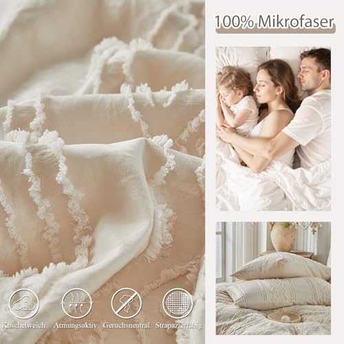 Tospass Bettwäsche 155x220 Beige Stickerei Getuftet Boho Bettwäsche Set – Ansicht 5