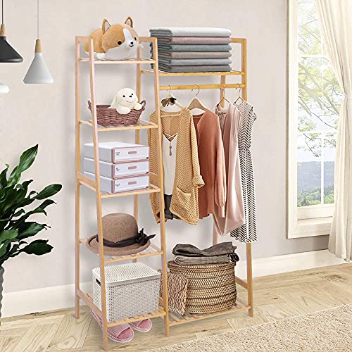 Ufine Bamboo Garment Rack 7Tier Storage Shelves Clothes Hanging Rack, Heavy Duty Clothing Rack