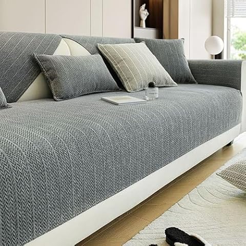 XIUWOUG Funny Fuzzy Couch Cover,Herringbone Chenille Fabric Furniture Protector Couch Cover,Non Slip Couch Cover, Pet Couch Cover,Gray,90 * 160cm/35 * 63in Cover