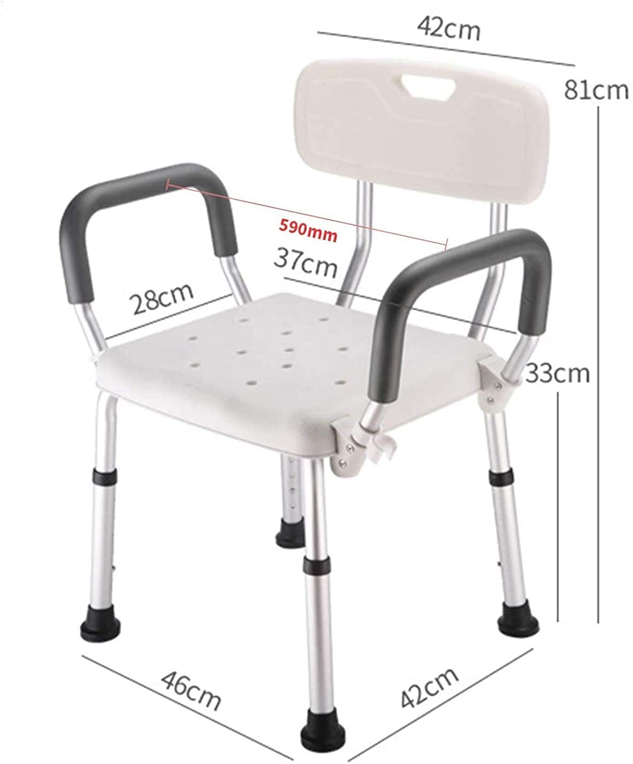 Taburete de Ducha Asiento de Ducha Silla de Ducha Regulable en Altura con Reposabrazos y Respaldo Asiento de Ducha Pesado Seguridad Antideslizante (C) (A) (A)
