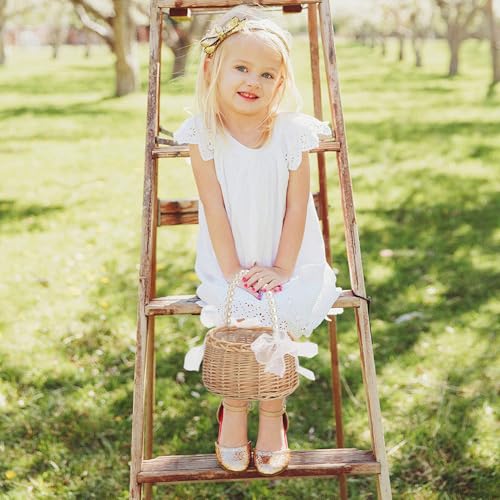 Cesta de mimbre infantil Gcroet con lazo decorativo para niña de flores 4