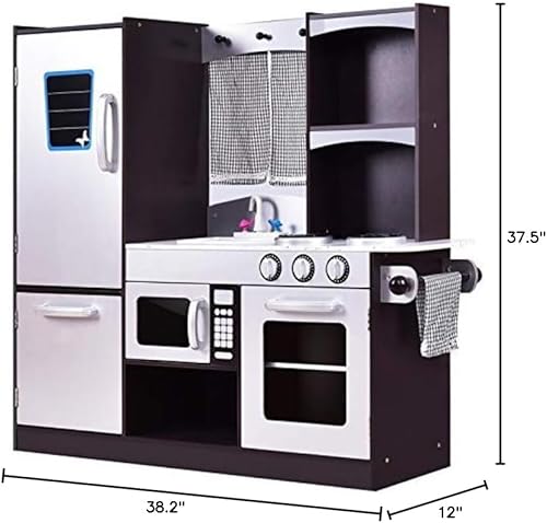 Miniatura 10 de ARLIME Juego de cocina para niños, cocina de juguete de madera con fregadero, estufa, microondas, refrigerador, armarios grandes, cocina de juego de