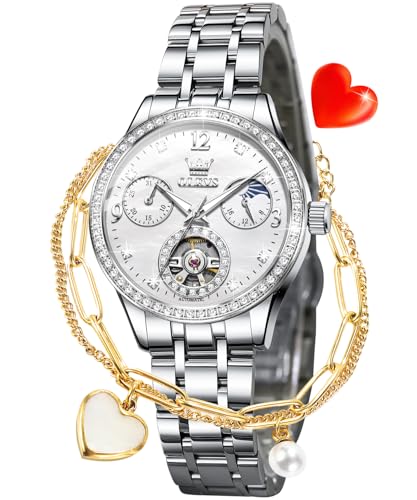 Image of OLEVS Women Watches Automatic Mechanical Set Casual Diamond Dress Ladies Self Winding Two Tone Wrist Watch Date