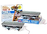 Pull Start Fire Grill | Single Use Portable Disposable Charcoal BBQ with Pull Start Matchless Ignition | Ready in 5 Min, 3 Hour Burn | Camping, Tailgating, Outdoor Cooking, No Cleanup Needed