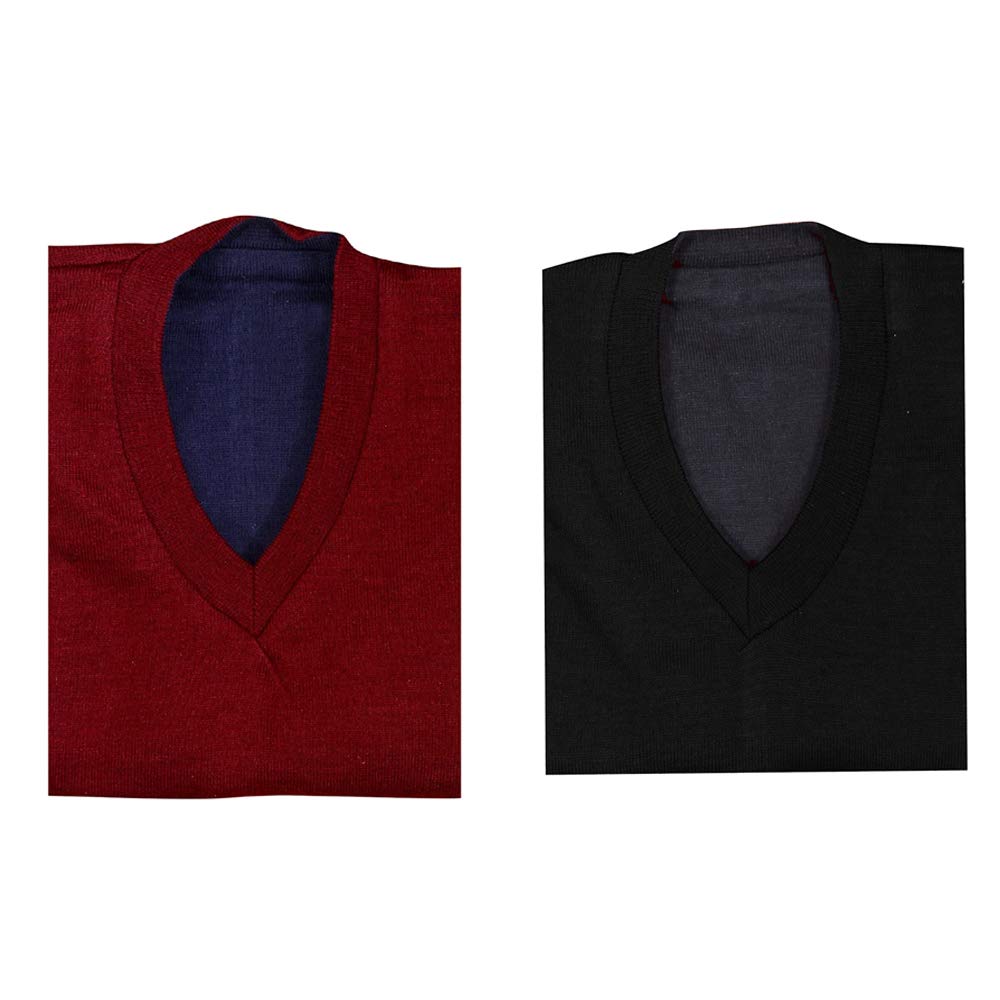 Men's Combo of Maroon-Blue and Black-Grey Sleeveless Sweater-image-31