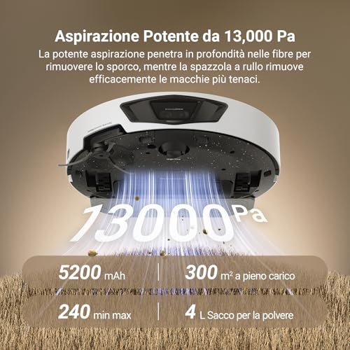 Ezviz RE7 Edge Robot Aspirapolvere Lavapavimenti, Aspirazione Da 13.000 Pa, Sollevamento Automatico, Navigazione Lds Lidar & Laser, Spazzola 3-In-1 Cutfree 3.0, Wi-Fi/Alexa - 3