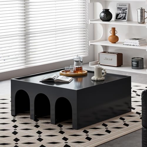 Convertible Coffee Table 4-Tier Book Shelf with Ttorage Cabinet, Modern Minimalist Style Organizer Storage Shelves ,Multifunctional Storage Rack for Living Room, Dining Room, Study Entryway(Black)