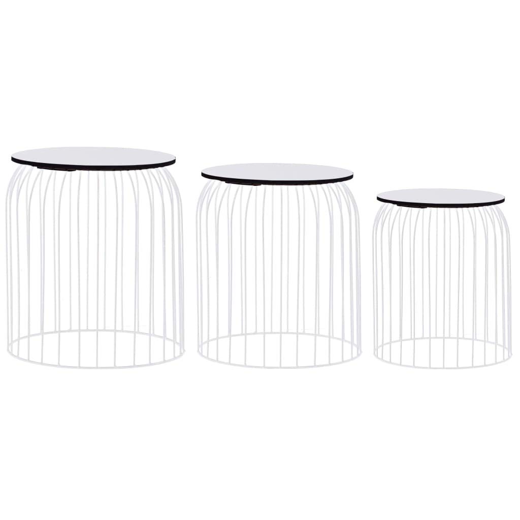 Table de salon stable industrielle blanche lot de 3 tables d'appoint rondes avec rangement