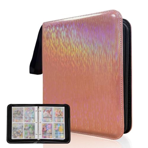 JIAMEIXING Sparkly Trading Card Binder 4-Pocket Zippered with 50 Removable Pages – Holds 400 Card TCG/CCG Cards,Waterproof & Storage Album for MTG,Sports Cards | Organizer Gift for Collectors (Orange)