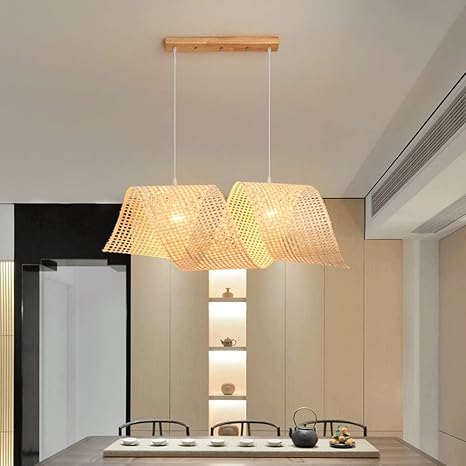 CSSYKV CSSYKV 2 Lichte Moderne Bamboe Kroonluchters Rotan Hanglamp Rieten Lampenkap Boerderij Hanglampen Voor Slaapkamer, Studeerkamer, Woonkamer En Eetkamer Bamboe Plafondverlichting, Zonder E27 Lamp