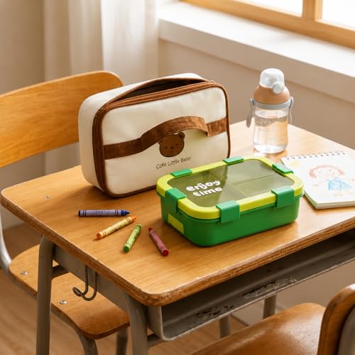 Image of Motka Bento 700 ML Lunch Box 3 Compartments with Insulated Bag | Spoon & Fork Set | Leak Resistant, Food Container for Kids, Adults, School, Office, Travel (Green)