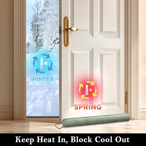 Image of Sunolga Door Draft Stopper Blocks Hot and Cold Air with Removable Washable Cover for Bottom of Door, All-Season Seal for Noise, Wind, Door Sweep for Gaps Up to 3 inch, Home Essentials, 38 inch, Light Green