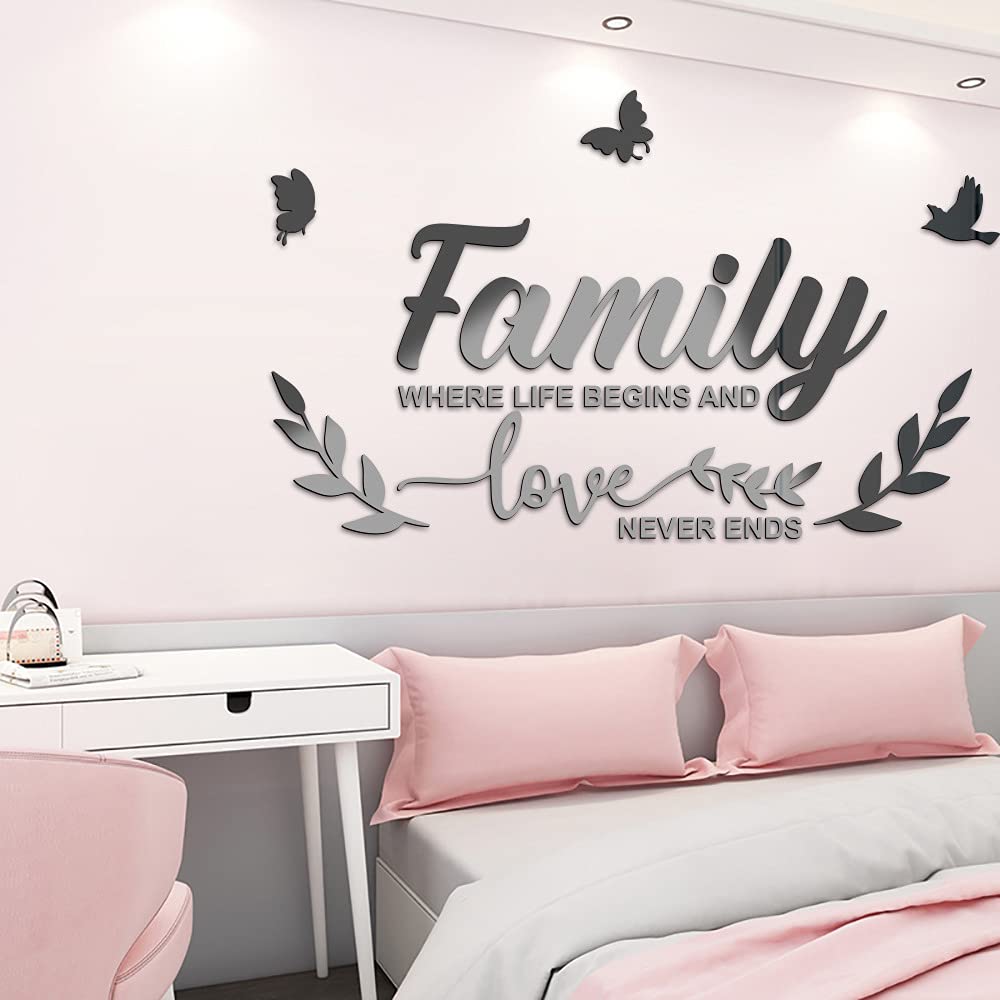 3D Family Butterfly Mirror Wall Sticker Decoration Sofa Background Wall Sticker Wall Sticker Wall Decoration Wall Decoration Decals for Living Room Bedroom Home Decor Black - Image 3