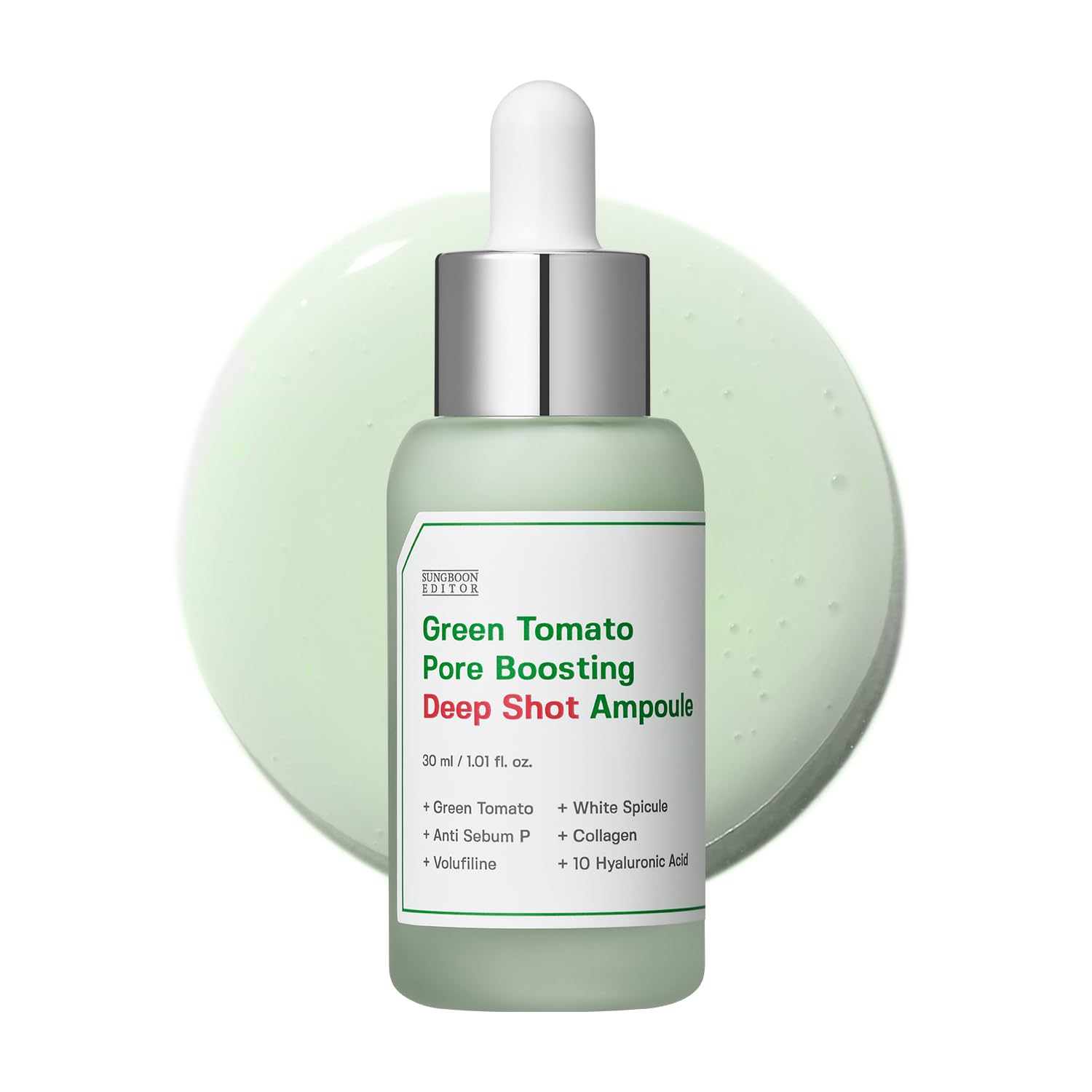 SUNGBOON EDITOR Green Tomato Volufiline Pore Boosting Deep Shot Ampoule - Pore Minimizing & Skin Tightening Serum with Collagen & Hyaluronic Acid Korean Skincare 1.01 Fl Oz