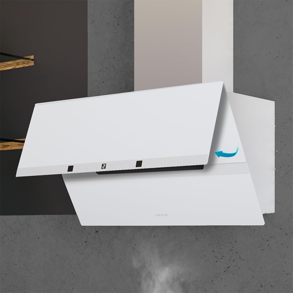 Cecotec Campana Extractora Decorativa 60Cm Bolero Flux Dt 608010 Glass White A++. Acabado Vidrio Blanco, Chimenea Inox, Succión 800M3/H, Motor 210W, Apertura Automática, Filtro Carbono
