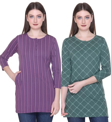 Image of Women Regular Fit Henley All Over Print T-Shirt (Combo of 2) | Small-5XL