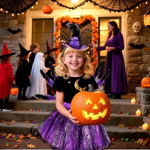 HUKUMA Halloween Kostüm Kinder,Spinne Kostüm Mädchen, Spinnenkostüm mit Tüllrock Spinnenrucksack Spinne Haarreifen, Costume Kids für Halloween, Karnevals, Fasching, Cosplay Themenpartys