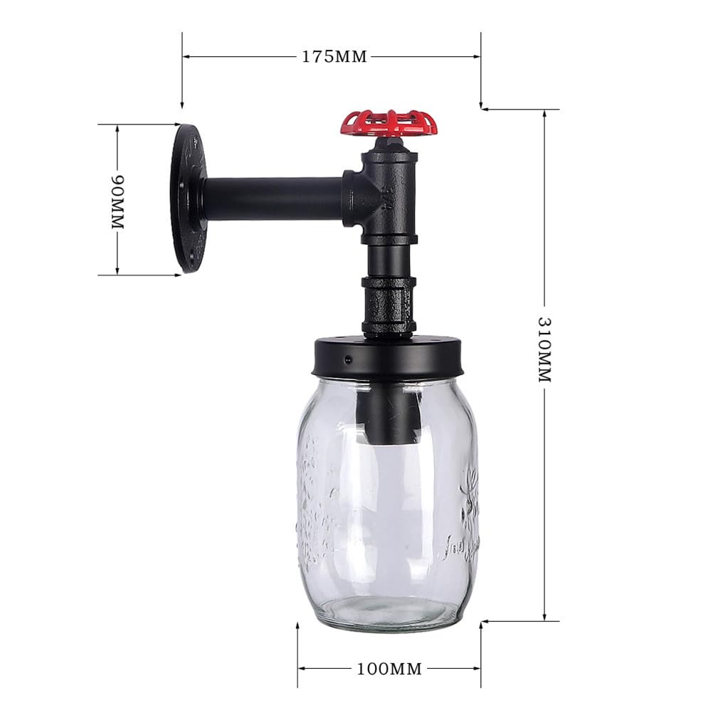 Szklana lampa ścienna Vintage Industrial Water Pipe Wall Lamp E27 Wewnątrz Czarna, dekoracyjna lampa w stylu retro Water Pipe z metalu do sypialni, salonu, stolika nocnego, schodów, korytarza, oświetl