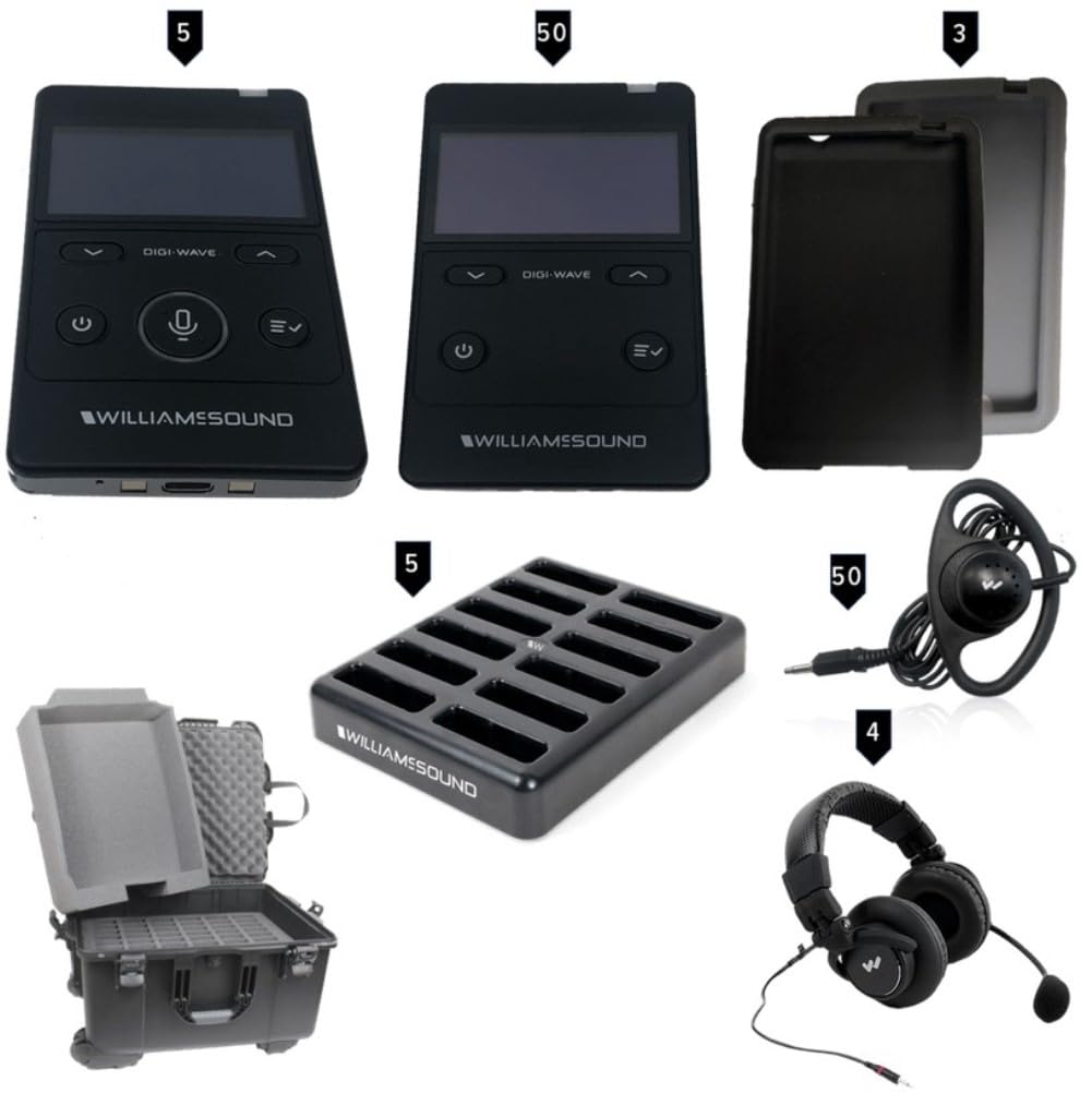 Williams AV DWS INT 5 400 RCH 50-Person Rechargeable Portable Digi-Wave Interpretation System, Accommodate Five Presenters (4 Languages Plus Floor) and 50 Listeners