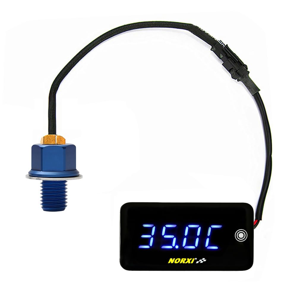 Termometro Digitale Universale per Moto, 3in1 Moto Oilo Termometro Orologio Impermeabili Voltmetro per Moto, Celsius Fahrenheit Possono Convertiti, con Sensore Temperatura Adapter, 1415 Adapt, Blu