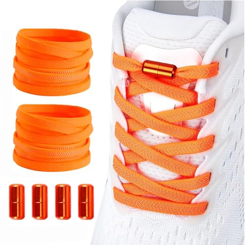 Shecret 2 Pares Cordones Elásticos Sin Nudo, Planos Con Cápsula de Metal, Ajustables Para Zapatillas de Niños y Adultos, Naranja