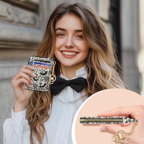 GIANCOMICS Slim Wallet Credit Card Holder Women, Goth Bat Rfid Blocking Small Card Case, Keychain Thin Pocket Curved Zipper Wallet, Travel Card Holder PU Leather ID Window, Ladies Female Gifts2