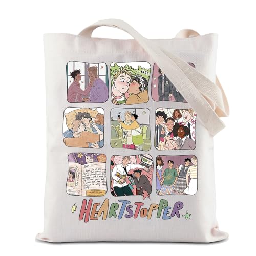 BAUNA Cartoon Nick and Charlie Tote Bag LGBTQ Wiederverwendbare Einkaufstasche LGBT Movie Schultertasche LGBT Pride Handtasche, Herz-Tragetasche, 32*37CM