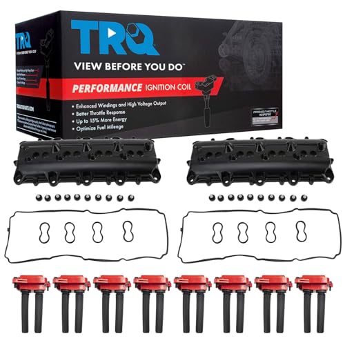 TRQ Ignition Coil Kit 10 Piece Valve Cover Compatible with 2009-2021 Chrysler 300 Aspen Dodge Challenger Charger Durango Ram 1500 2500 3500 4500 5500 Jeep Commander Grand Cherokee Grand Cherokee L