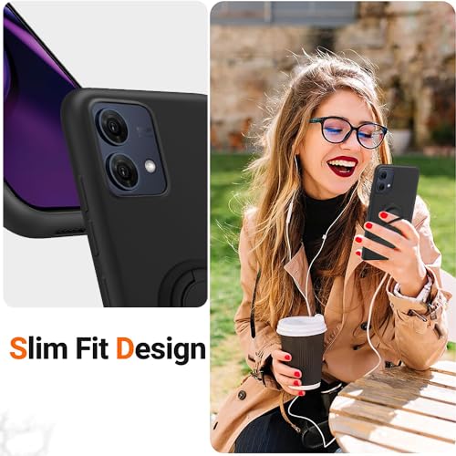 Compatible for Motorola Moto G84 5G Phone Case with Glass Screen Protector, 360° Rotatable Ring Holder Kickstand/Stand Silicone TPU Protective Cover Case for Motorola Moto G84 5G XT2347 - Black - image 4