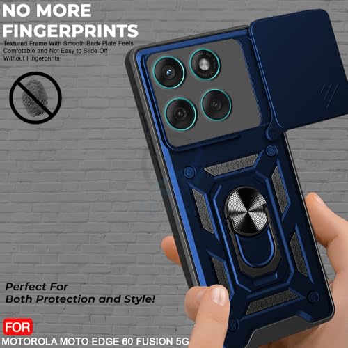 Image of AESTMO Tough Armor Moto Edge 60 Fusion 5G Bumper Back Case Cover | Ring Holder & Sliding Camera Shield Cover | 360 Degree Protection Back Case Cover for Moto Edge 60 Fusion 5G (Blue)