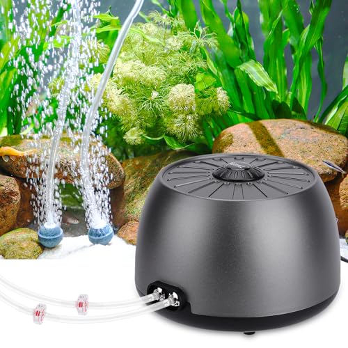 hygger Quiet Adjustable Aquarium Air Pump 5W/8W Dual Output Fish Tank Air Pump Energy-Saving Oxygen Aerator with Air Stone Bubbler for Fish Tank Hydroponic