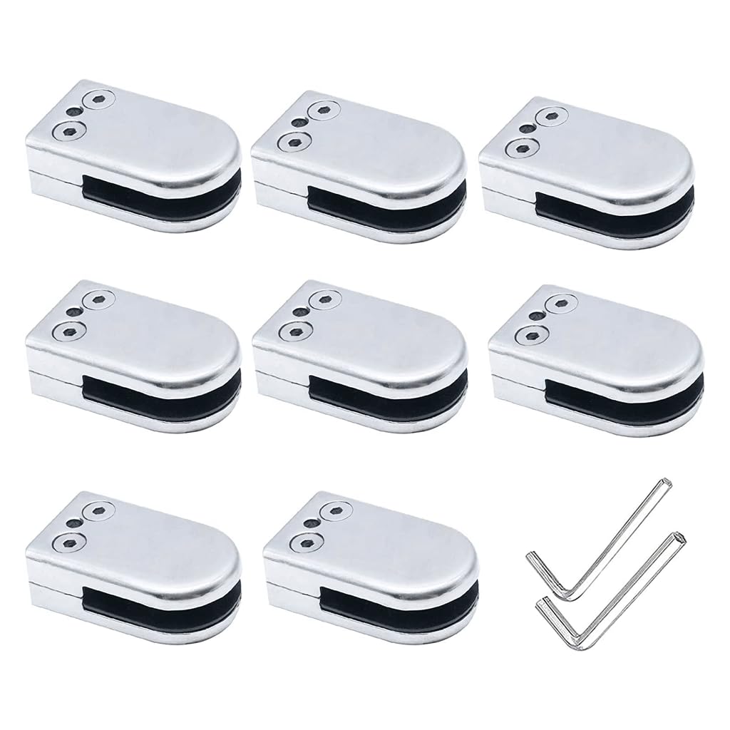 KUCEDXJTE 8pcs Glass Clamps Stainless Steel Glass Clips Adjustable s Spigot Clamp for Railing Stairs More Reliable,Glass Railing Clips(10~12mm)