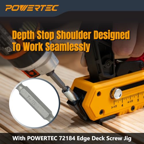 Image of POWERTEC 4 in. T15 Torx Driver Bit (2 Pack) - S2 Alloy Steel Decking Bits with Depth Stop, 1 /4 inch Hex Shank for Drills & Impact Drivers, Compatible with Edge Deck Jigs (72187)