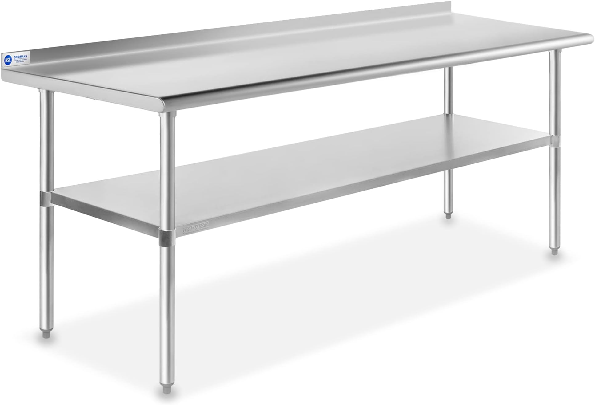 - Stainless Steel Kitchen Prep Table 72 x 30 Inches with Backsplash & Under Shelf, NSF Commercial Work Table for Restaurant and Home