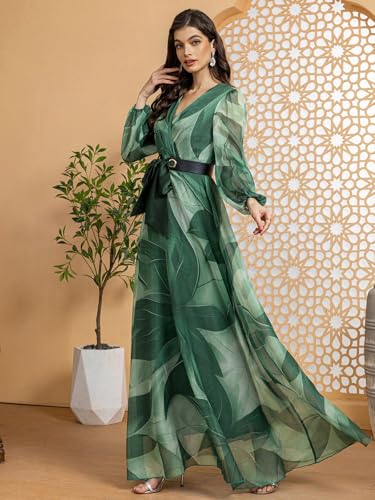 Image of TOLEEN Summer Casual Dresses for Women 2024 Spring Fashion Boho V Neck Long Sleeve Ruffle Floral Print Elegant Maxi Dress