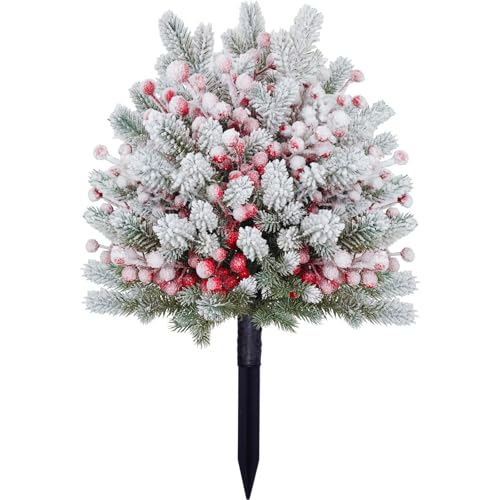 Wsinidier 23-Inch Artificial Christmas Shrub Tree with Snow-Frosted Red Berries