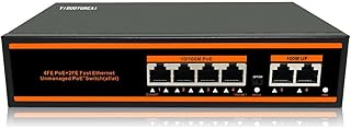 6 Port PoE Switch (4 * 100Mbps PoE Port+2 * 100Mbps Uplink Port),78W,802.3af/at,VLAN,Metal Fanless,Unmanaged Plug and Play