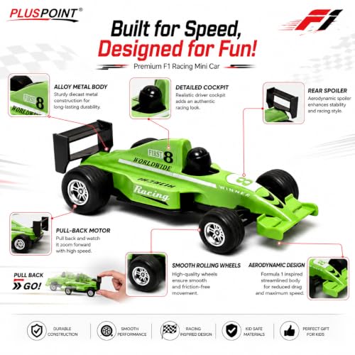 Image of PLUSPOINT F1 Racing Diecast Metal Car | Pull Back Formula Racing Car Model with Alloy Body | Mini Collectible High-Speed Racing Vehicle Toy for Kids Boys & Girls Age 3+