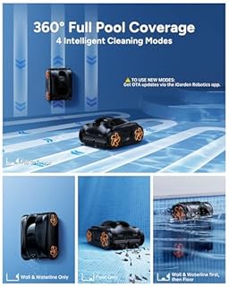 iGarden Robotic Pool Cleaner K Series, Cordless Pool Vacuum Robot for Inground & Above Ground Pools, Smart Navigation, Touchscreen, Self-Parking, Cleans Floor, Wall & Waterline, 150 Min