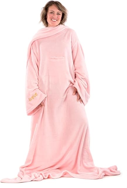 Snug Rug Pink Quartz DELUXE Blanket With Sleeves GENUINE SnugRug Sleeved Blankets | 260gsm Luxury Cosy Super Soft Coral Fleece Soft Fabric Long Oversized Sleeves Pouch Pocket Adults Size