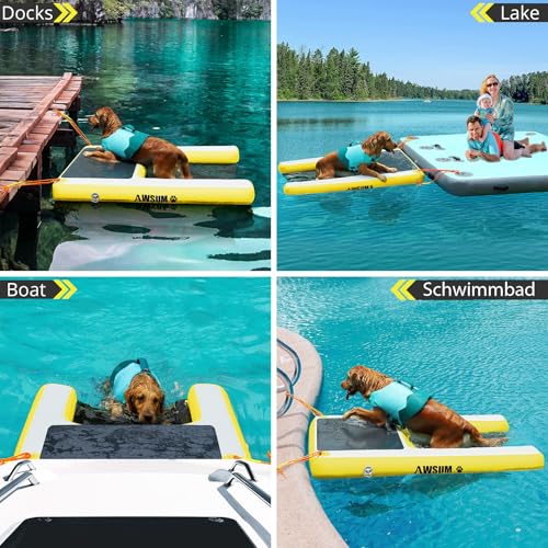 AWSUM 120x100cm Hunderampe Aufblasbar Hunde Wasserrampe Aufblasbare Dog Ramp Hundeboot Rampe Leiter Schwimmrampe Welpe Planke Schwimmdock Plattform für Hunde bis zu 80 kg, für Pool, Boote, Docks, Seen