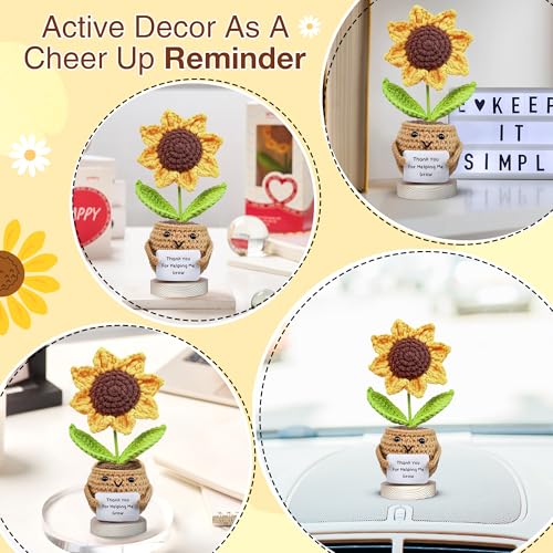 Image of Gossby Teacher Appreciation Gifts - Thank You for Helping Me Grow - Mother's Day, Birthday, Graduation, End of Year, Thank You, Teacher's Day Gift from Student - Handmade Positive Sunflower Crochet
