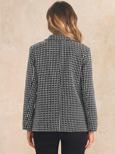 Allegra K Tweed Blazer for Women's Button Front Plaids Jacket Coat3