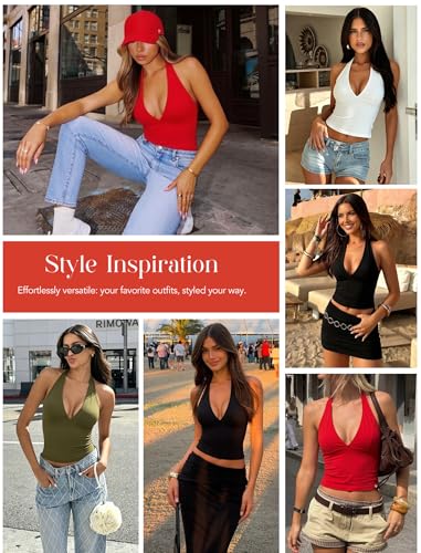 Image of Avidlove Women's Halter Top Deep V Going Out Tops Double Lined Sexy Backless Summer Crop Tank Top